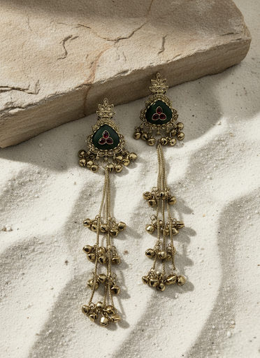 Emerald Ghungroo Chandrika Earrings